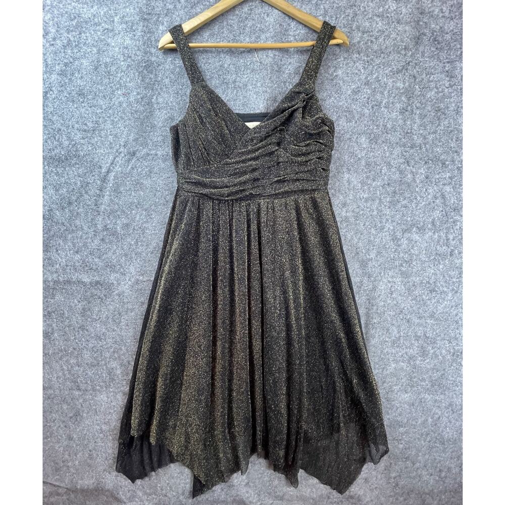 Jonathan‎ Martin Dress Womens 12 Black Gold Babydoll Glam Goth Sparkle Witchcore